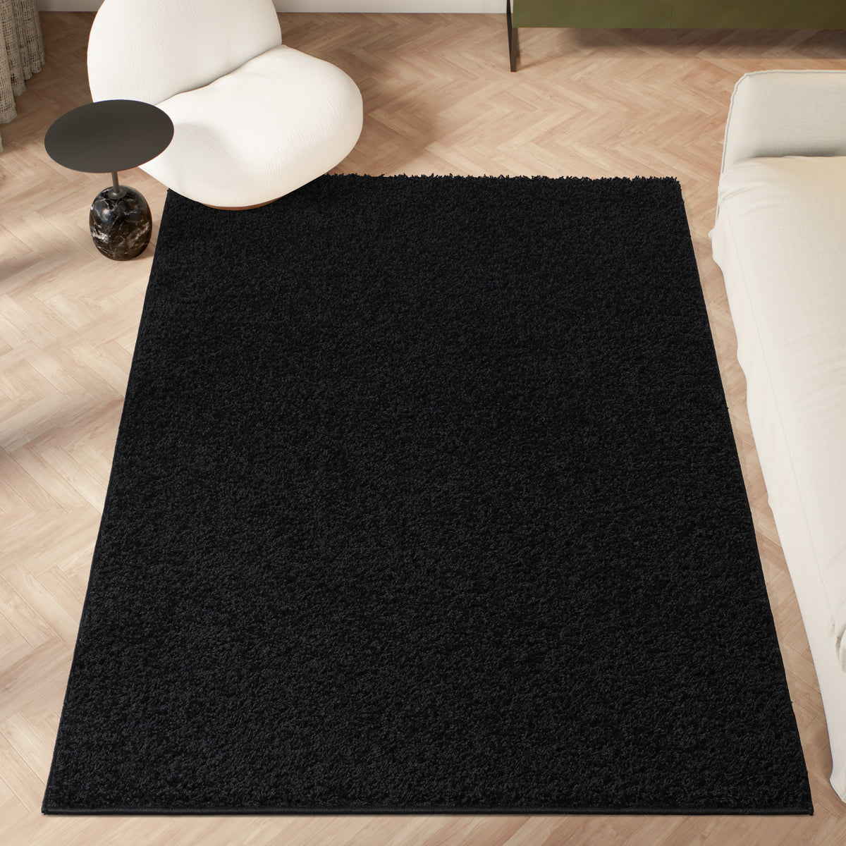 Shaggy Rug Plain Black