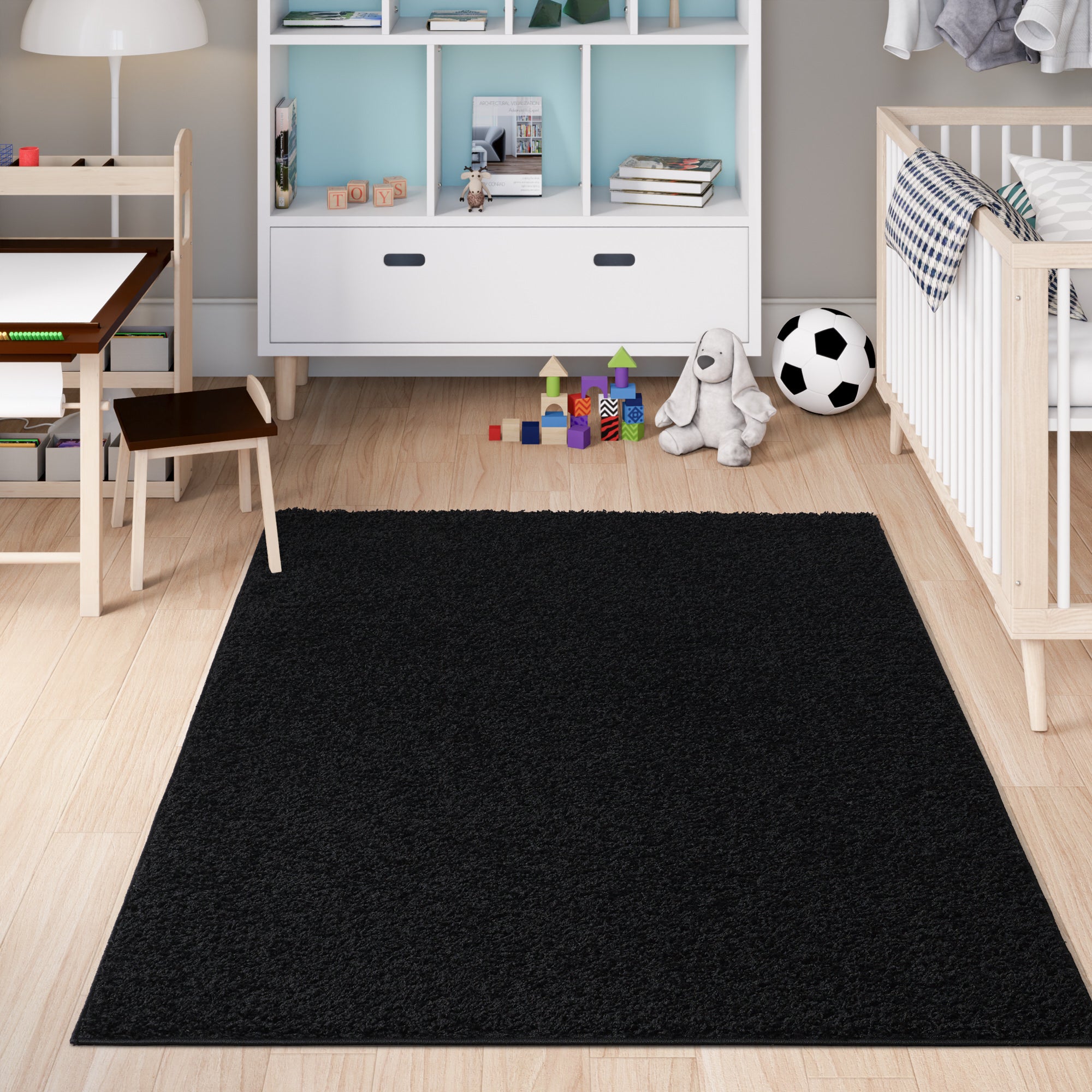 Shaggy Rug Plain Black