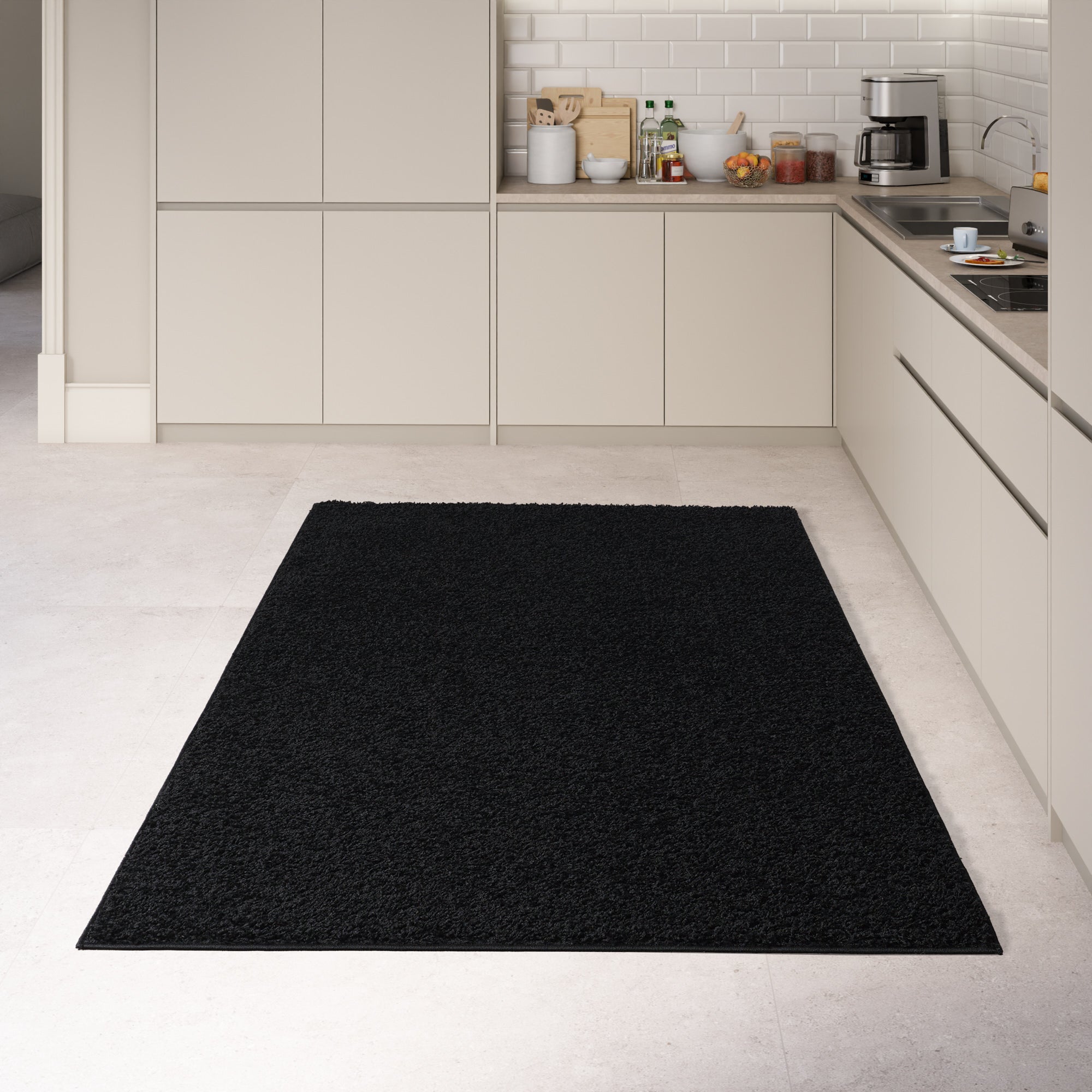 Shaggy Rug Plain Black