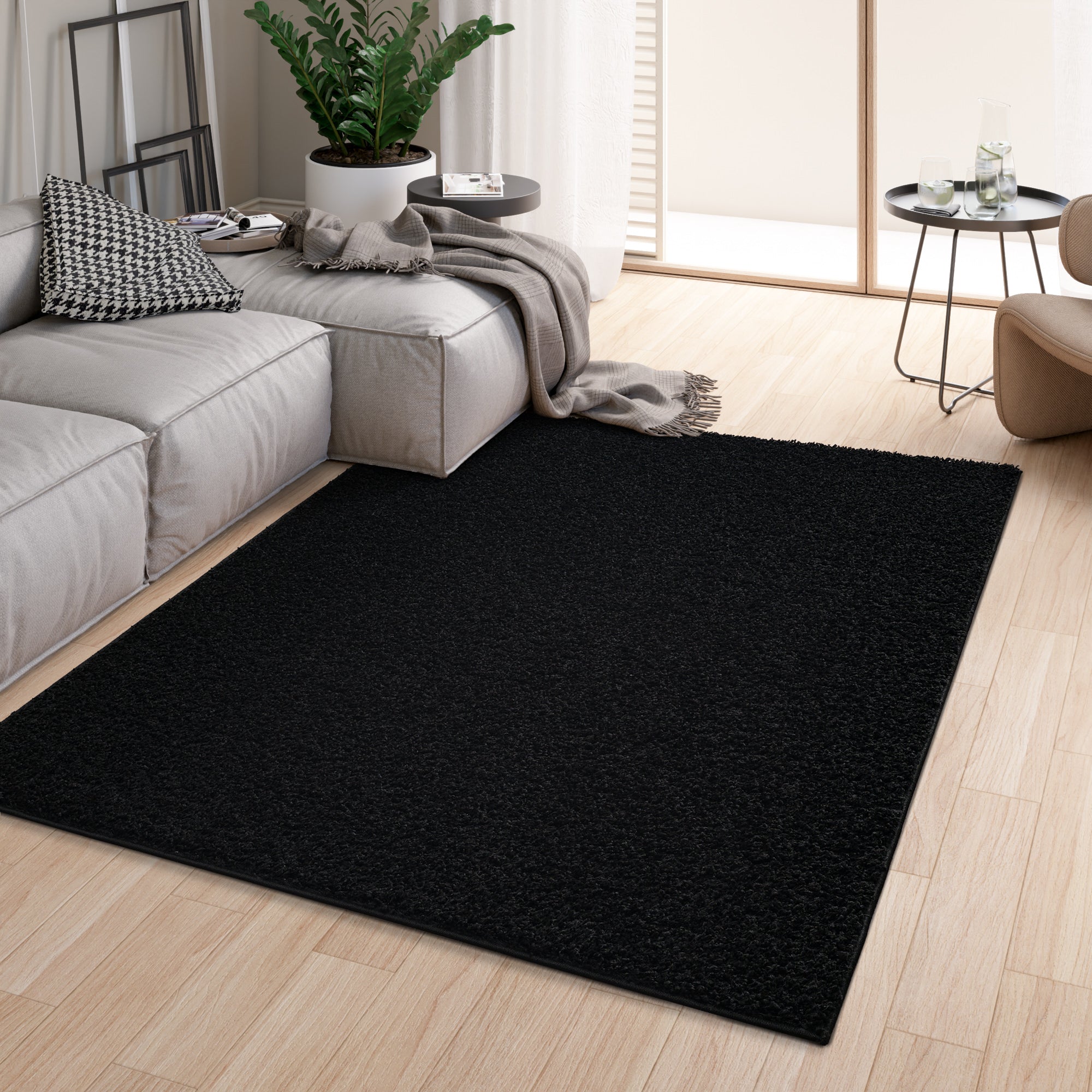 Shaggy Rug Plain Black