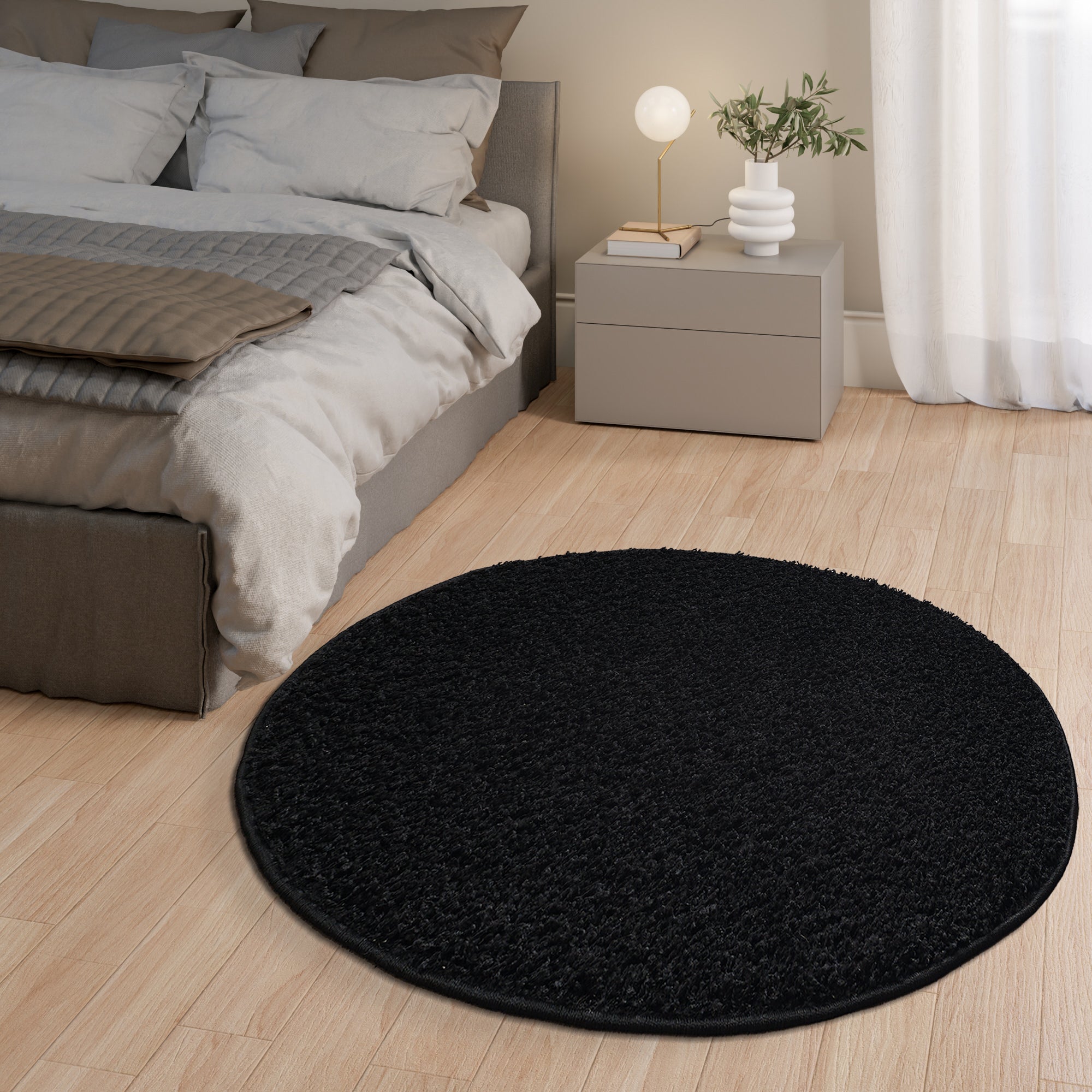 Shaggy Rug Plain Black