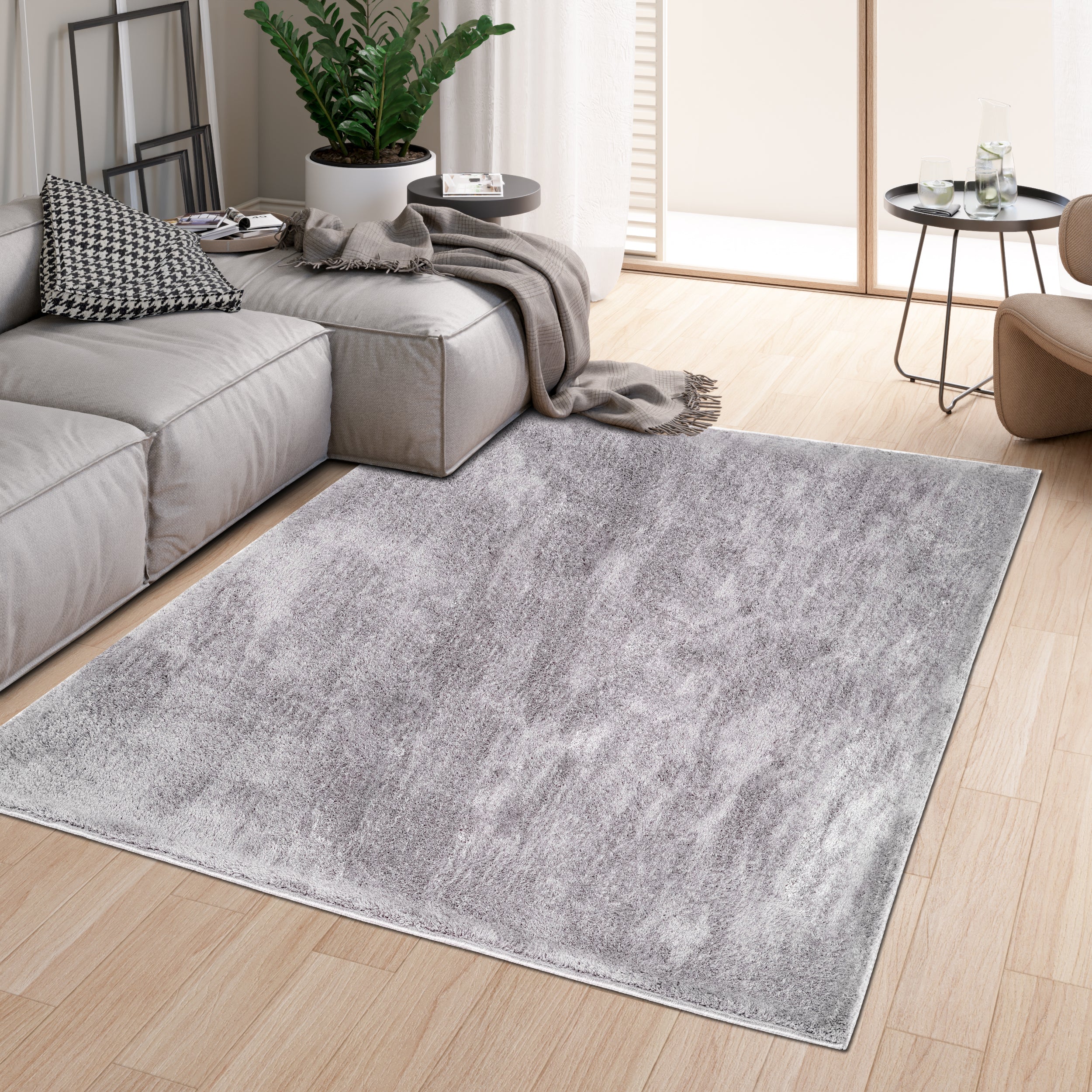 Anti-Slip Backing, Shaggy Rugs Grey