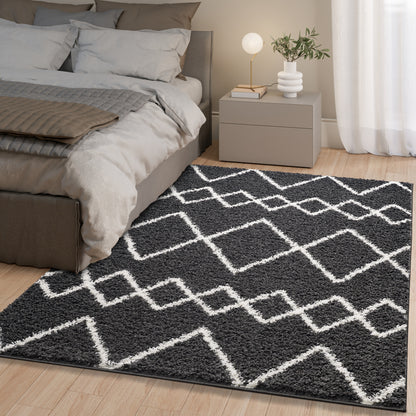 Shaggy Rug Lined Herringbone Smoky Grey