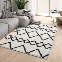 Shaggy Rug Lined Herringbone White/Black Line