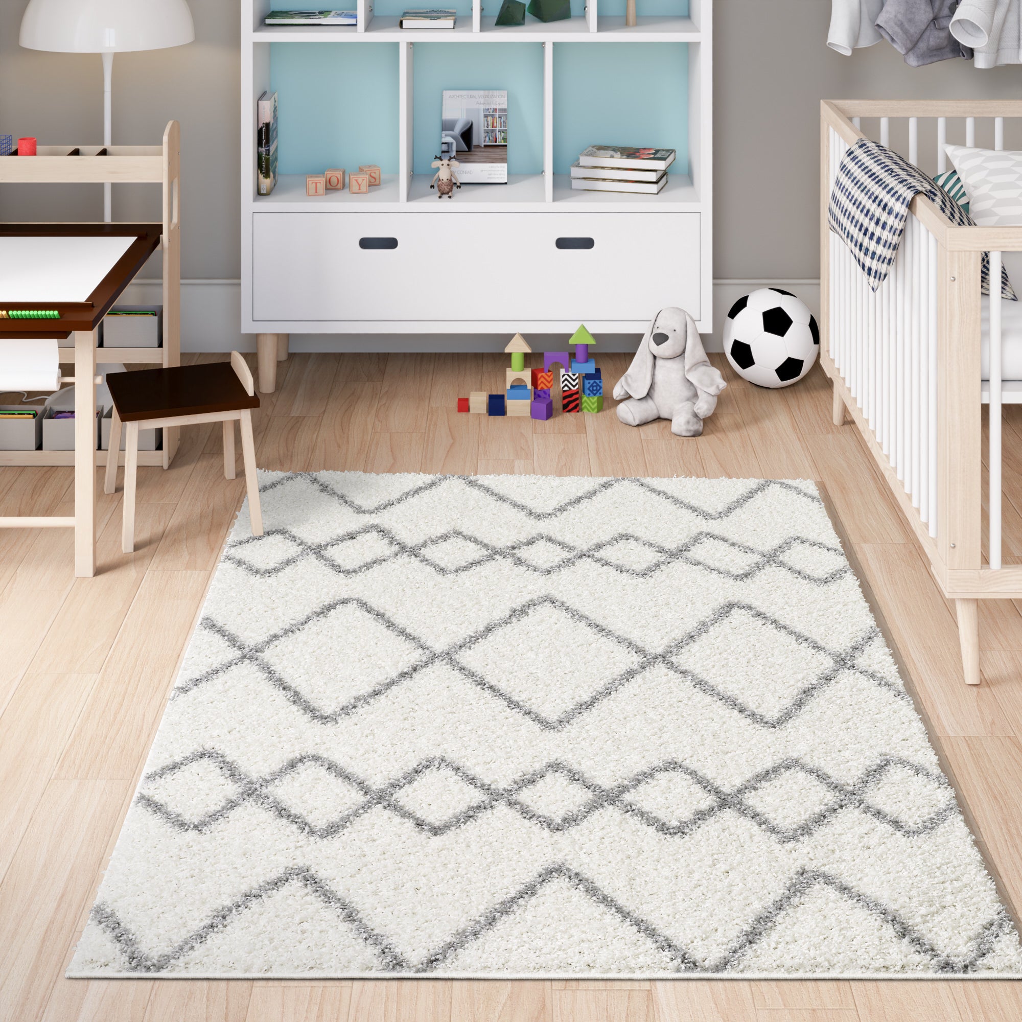 Shaggy Rug Lined Herringbone White