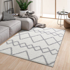 Shaggy Rug Lined Herringbone White