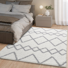 Shaggy Rug Lined Herringbone White