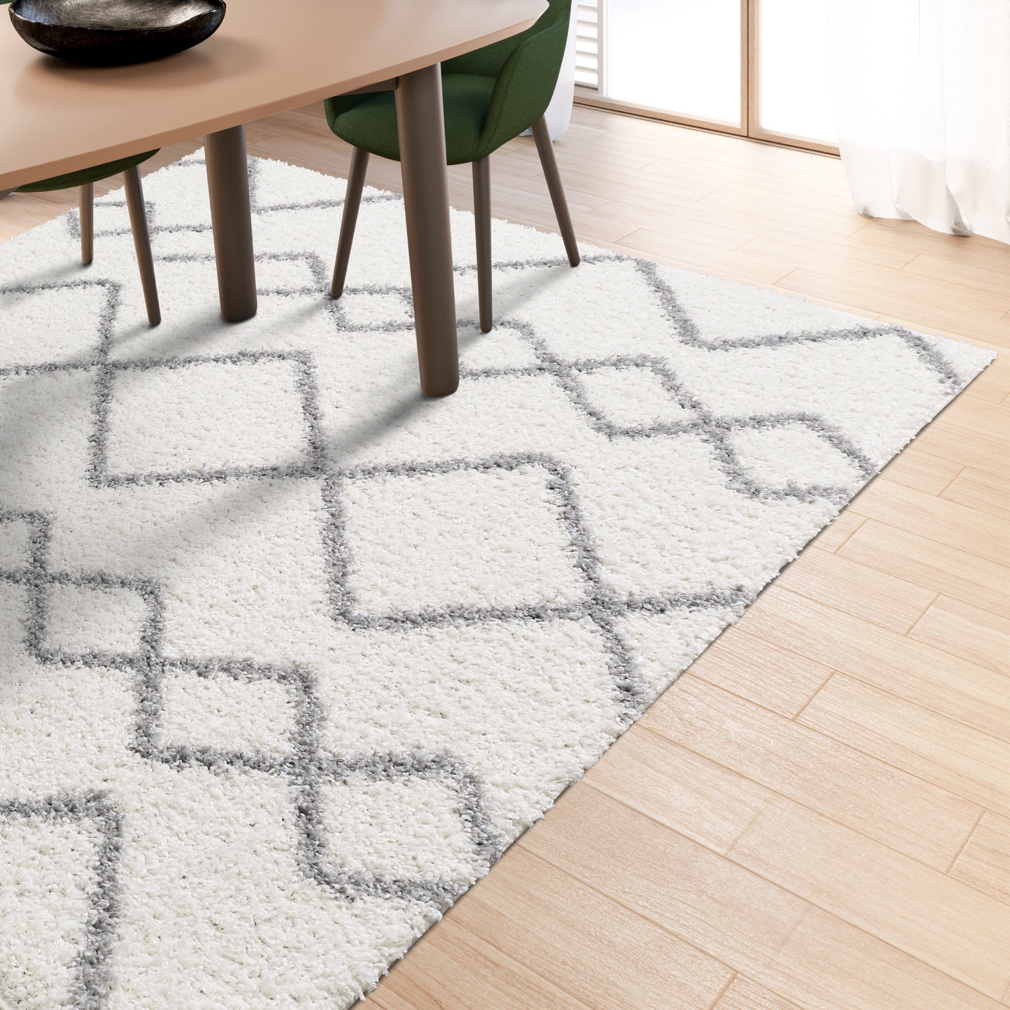 Shaggy Rug Lined Herringbone White