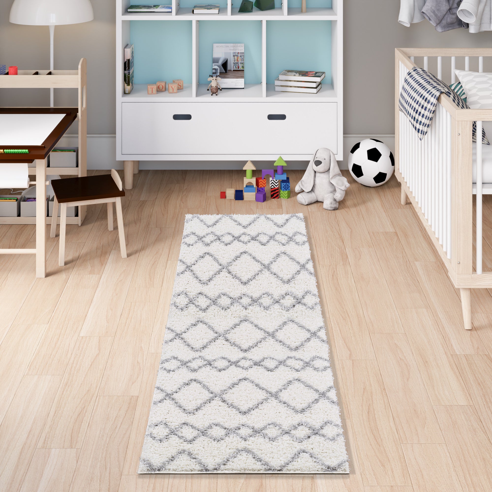 Shaggy Rug Lined Herringbone White