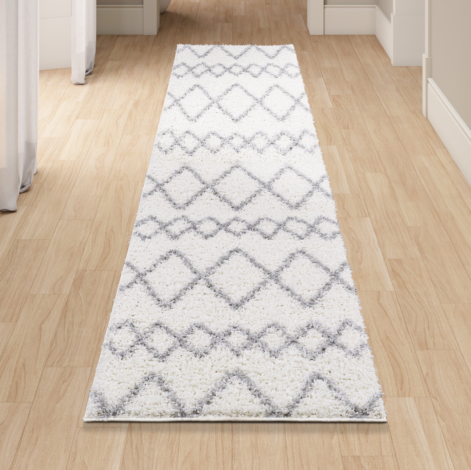 Shaggy Rug Lined Herringbone White