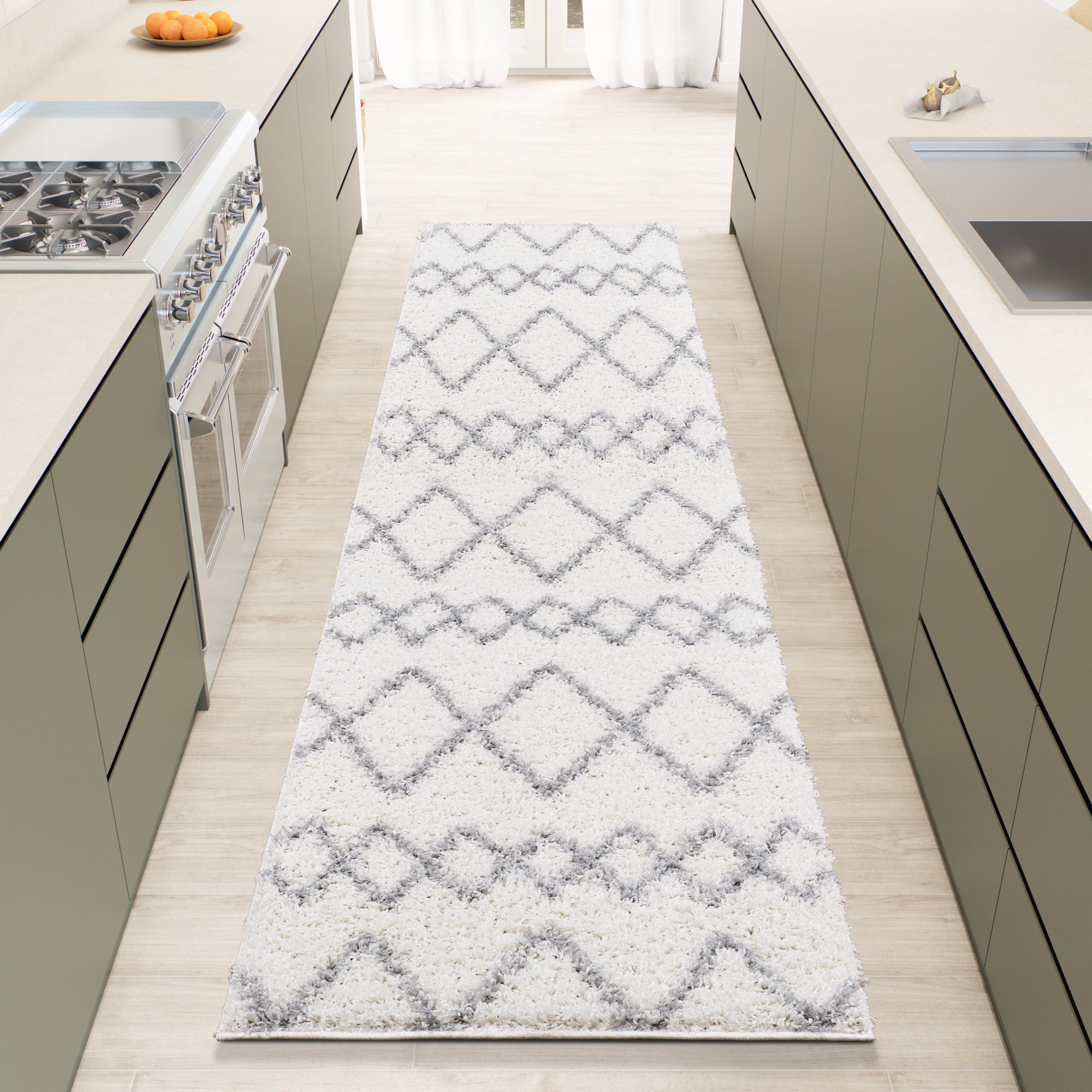 Shaggy Rug Lined Herringbone White