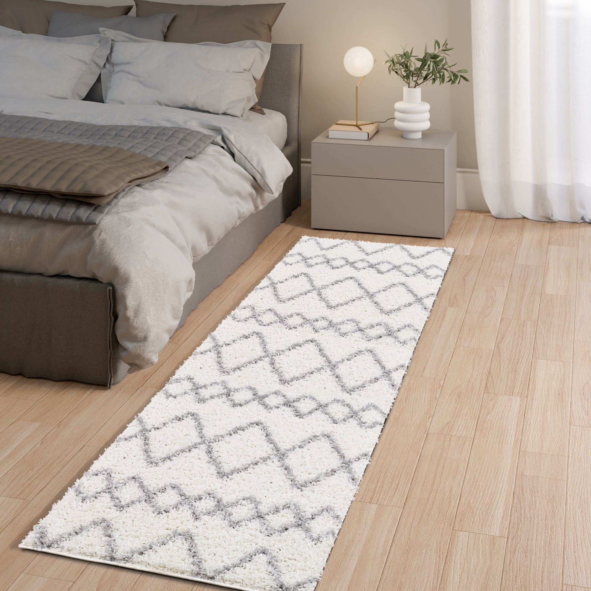 Shaggy Rug Lined Herringbone White