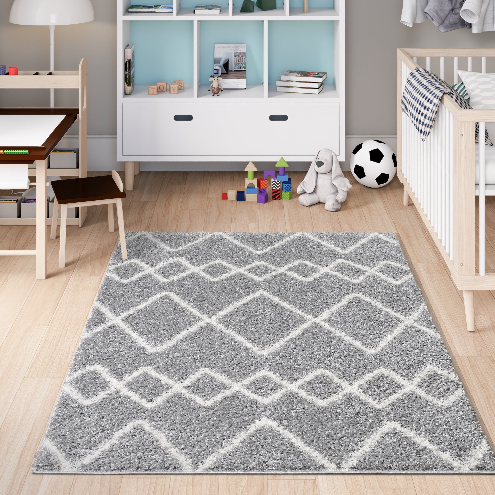 Shaggy Rug Lined Herringbone Grey/Ivory