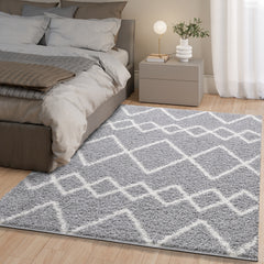 Shaggy Rug Lined Herringbone Grey/Ivory