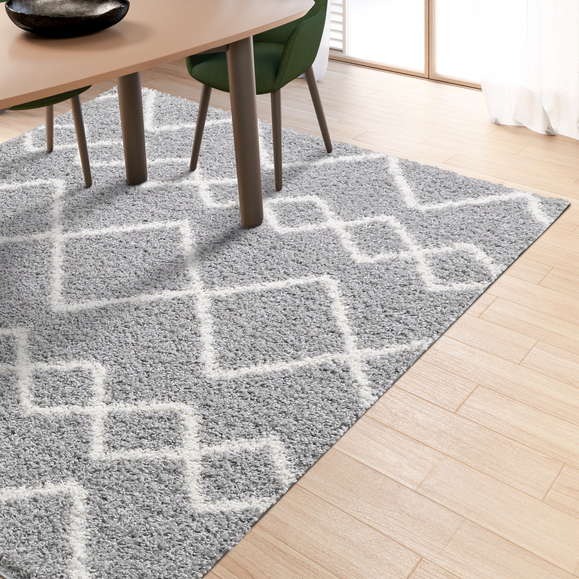 Shaggy Rug Lined Herringbone Grey/Ivory