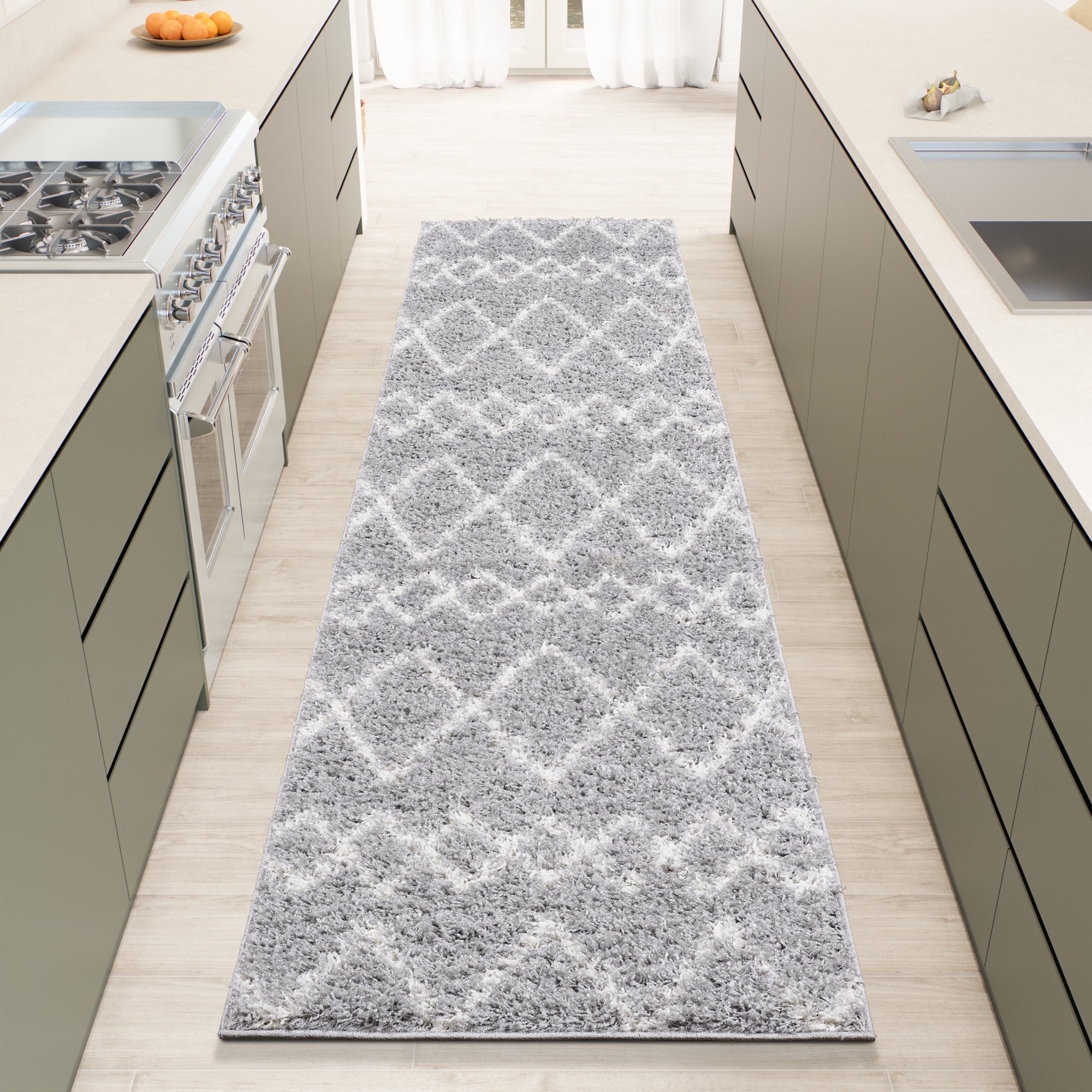 Shaggy Rug Lined Herringbone Grey/Ivory