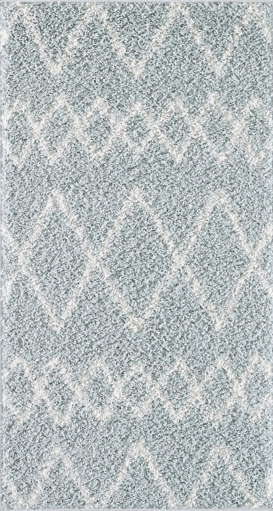 Shaggy Rug Lined Herringbone Duckegg / Ivory