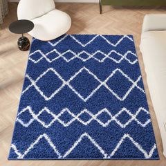 Shaggy Rug Lined Herringbone Navy