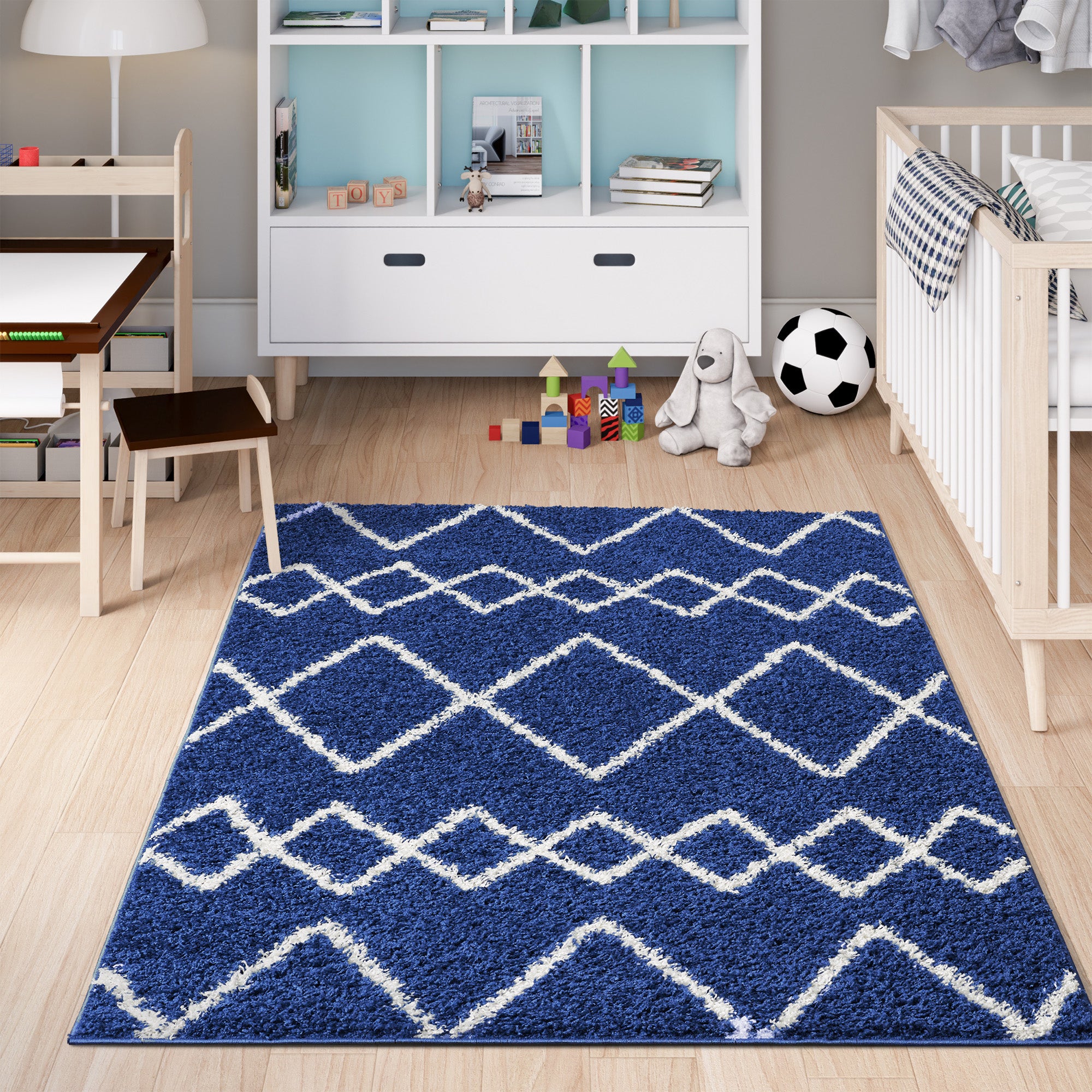 Shaggy Rug Lined Herringbone Navy