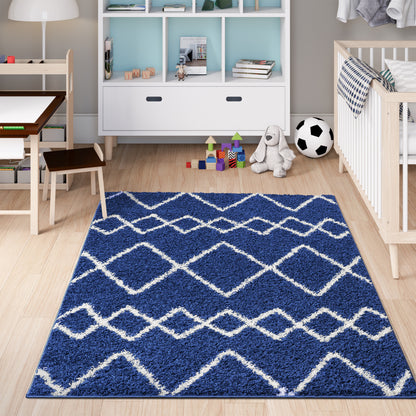 Shaggy Rug Lined Herringbone Navy
