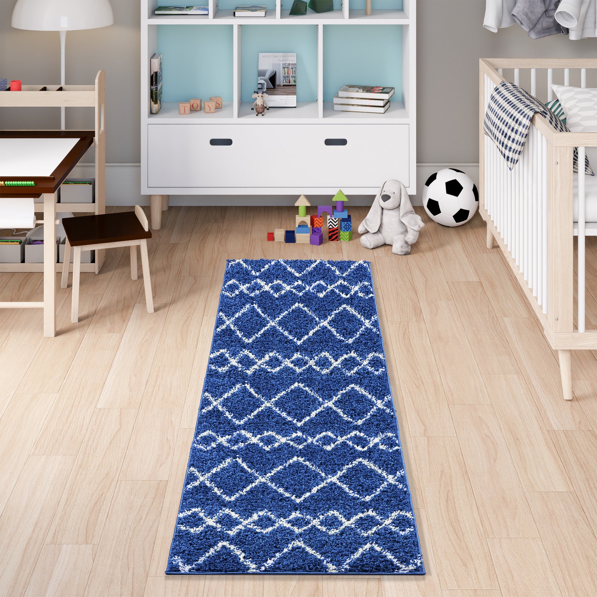 Shaggy Rug Lined Herringbone Navy