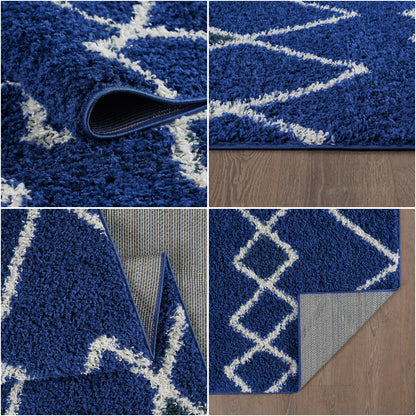 Shaggy Rug Lined Herringbone Navy
