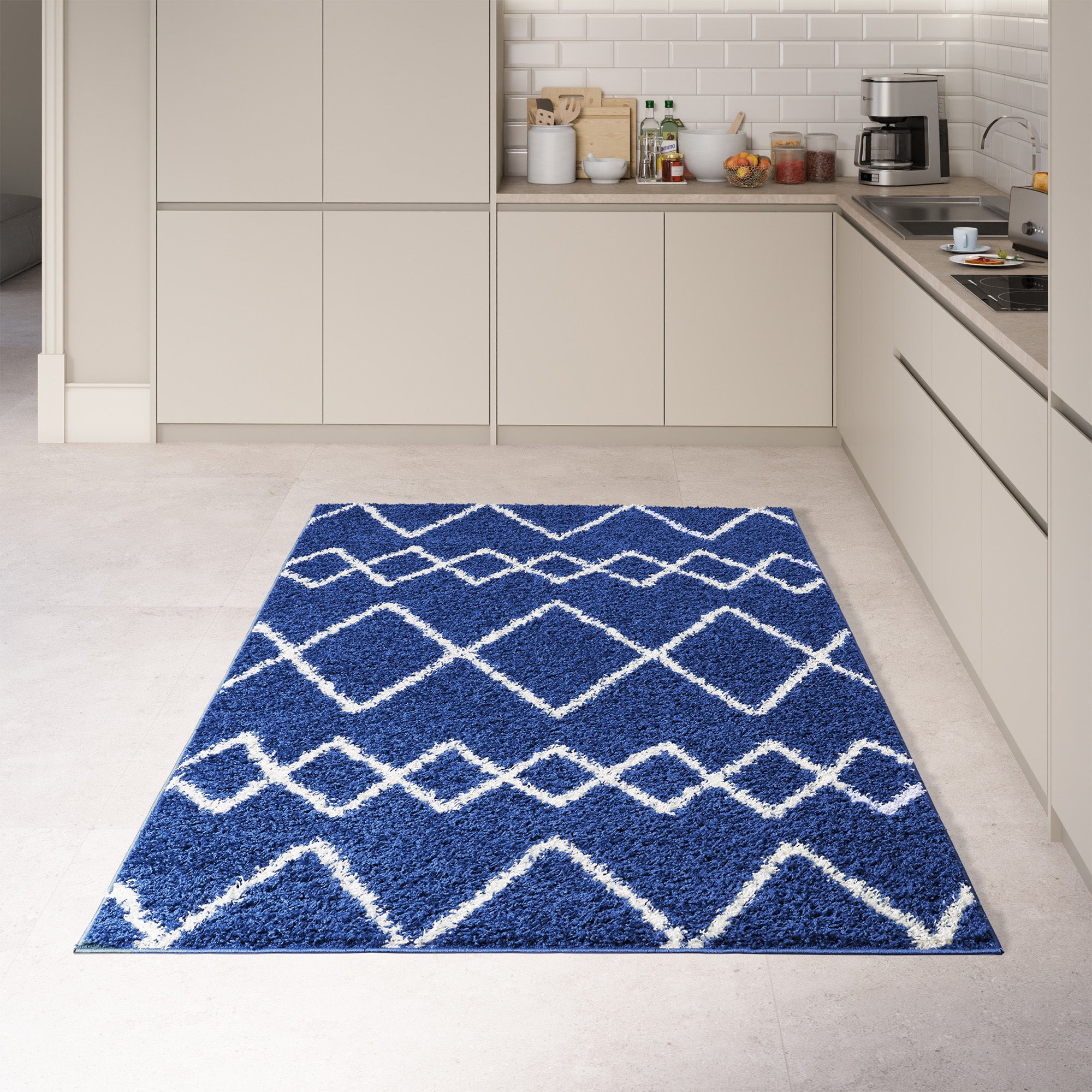 Shaggy Rug Lined Herringbone Navy