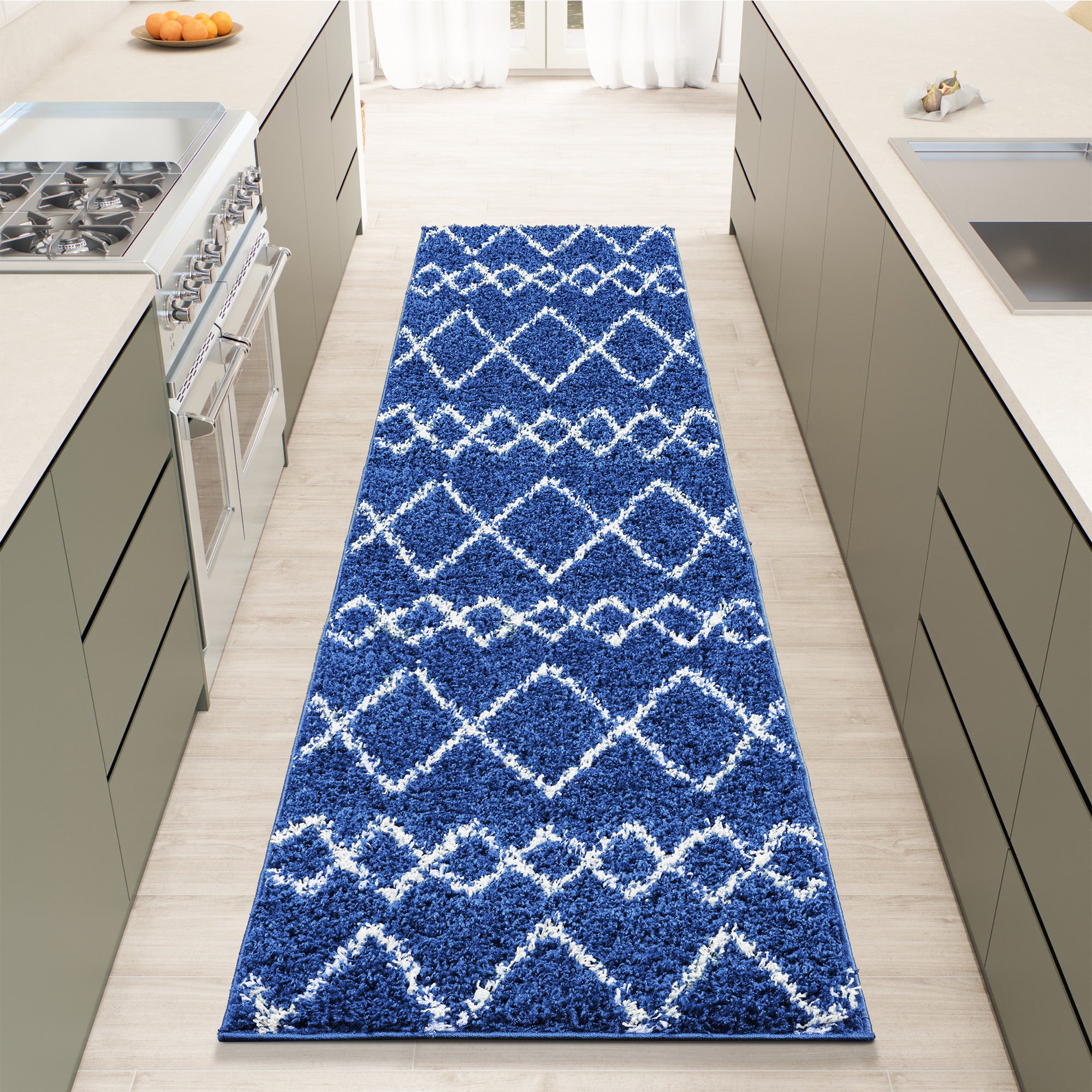 Shaggy Rug Lined Herringbone Navy