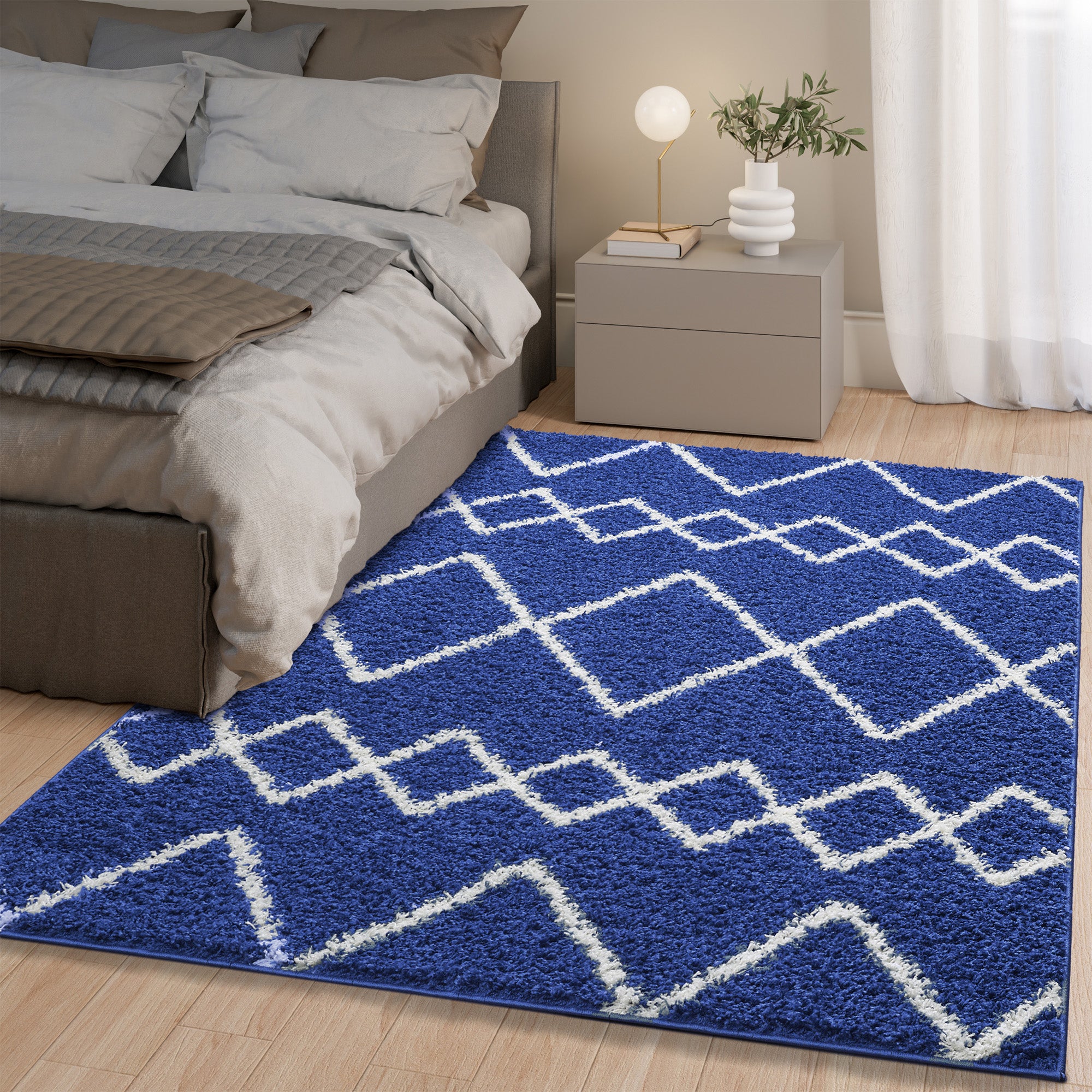 Shaggy Rug Lined Herringbone Navy