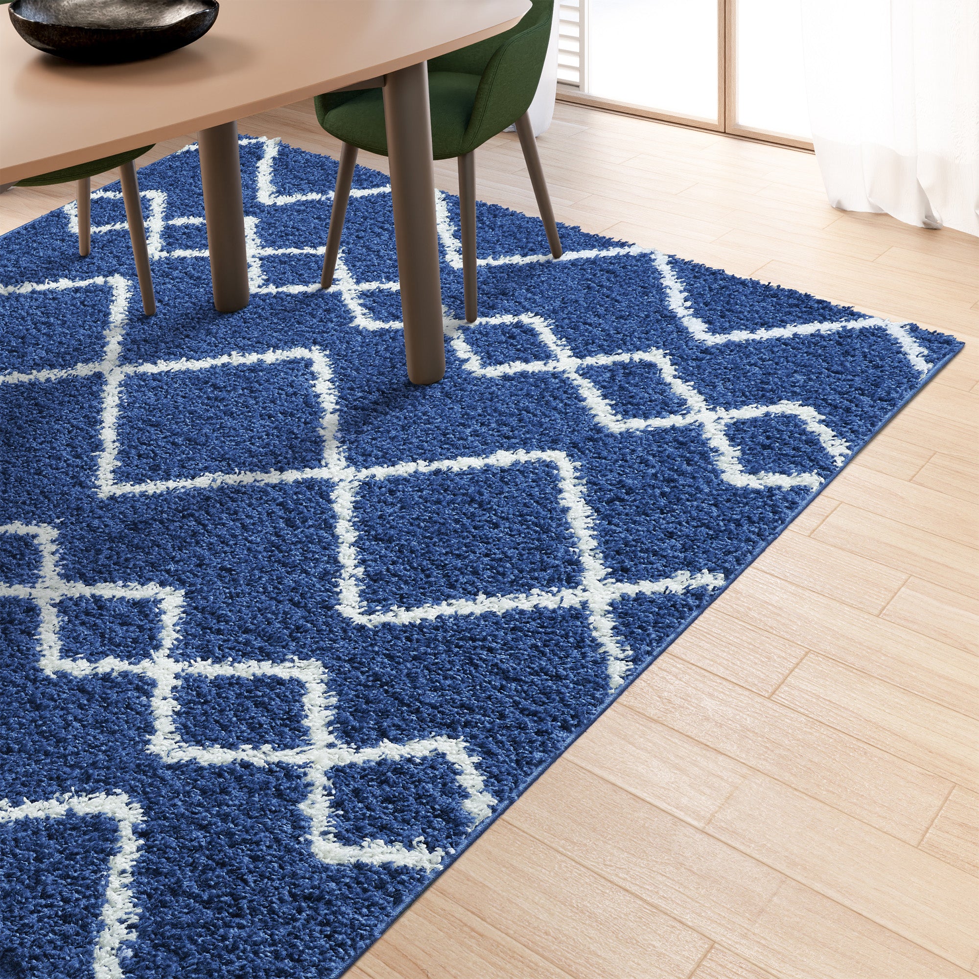 Shaggy Rug Lined Herringbone Navy