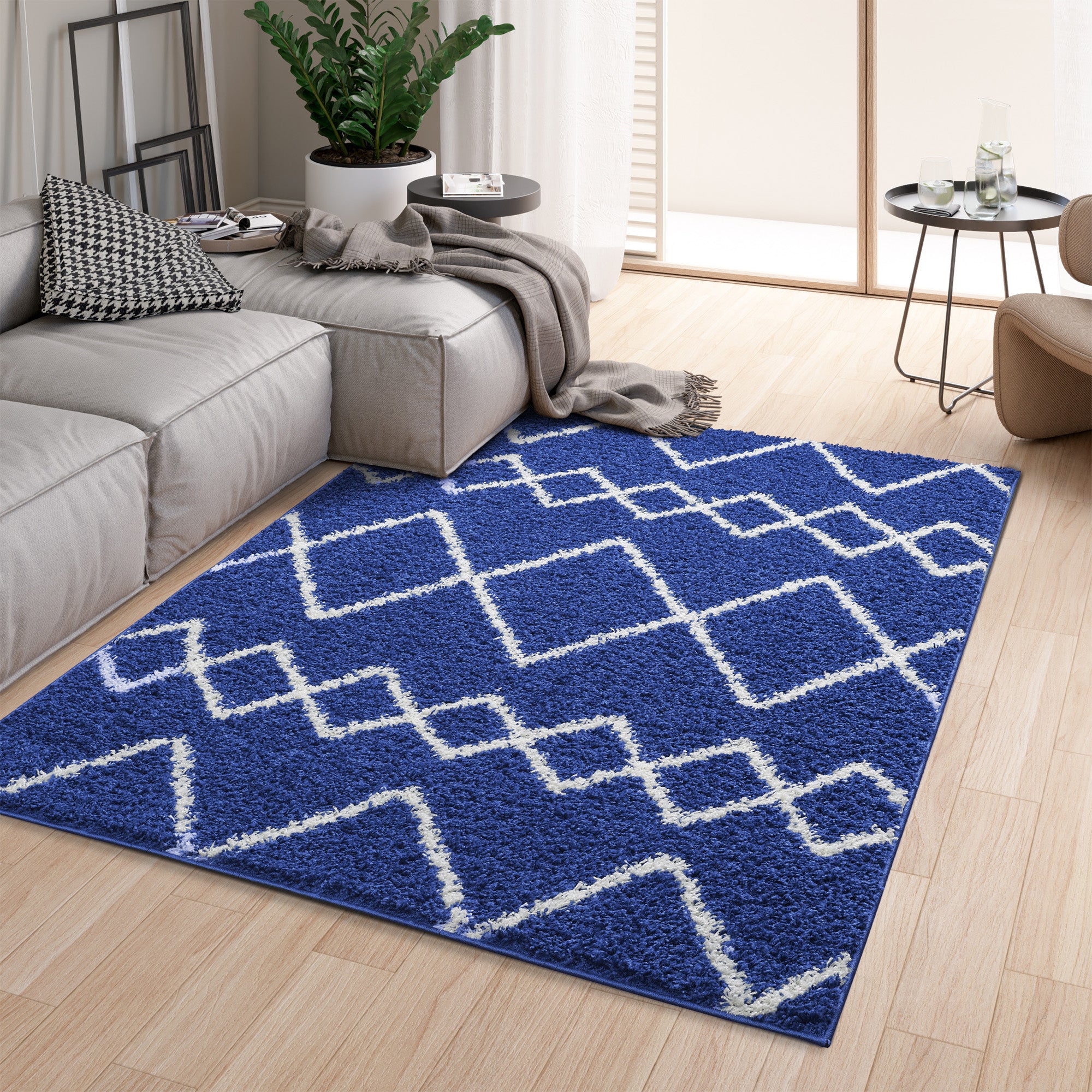 Shaggy Rug Lined Herringbone Navy