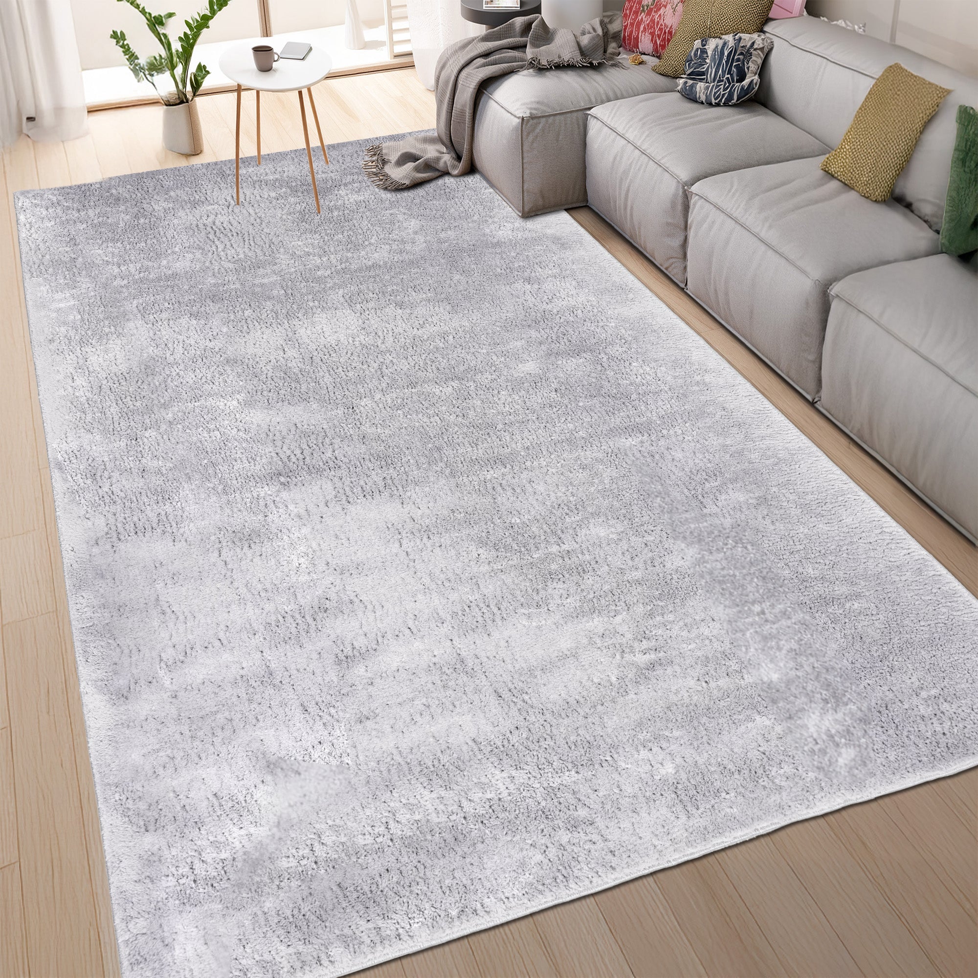 Anti-Slip Backing, Shaggy Rugs Light Grey