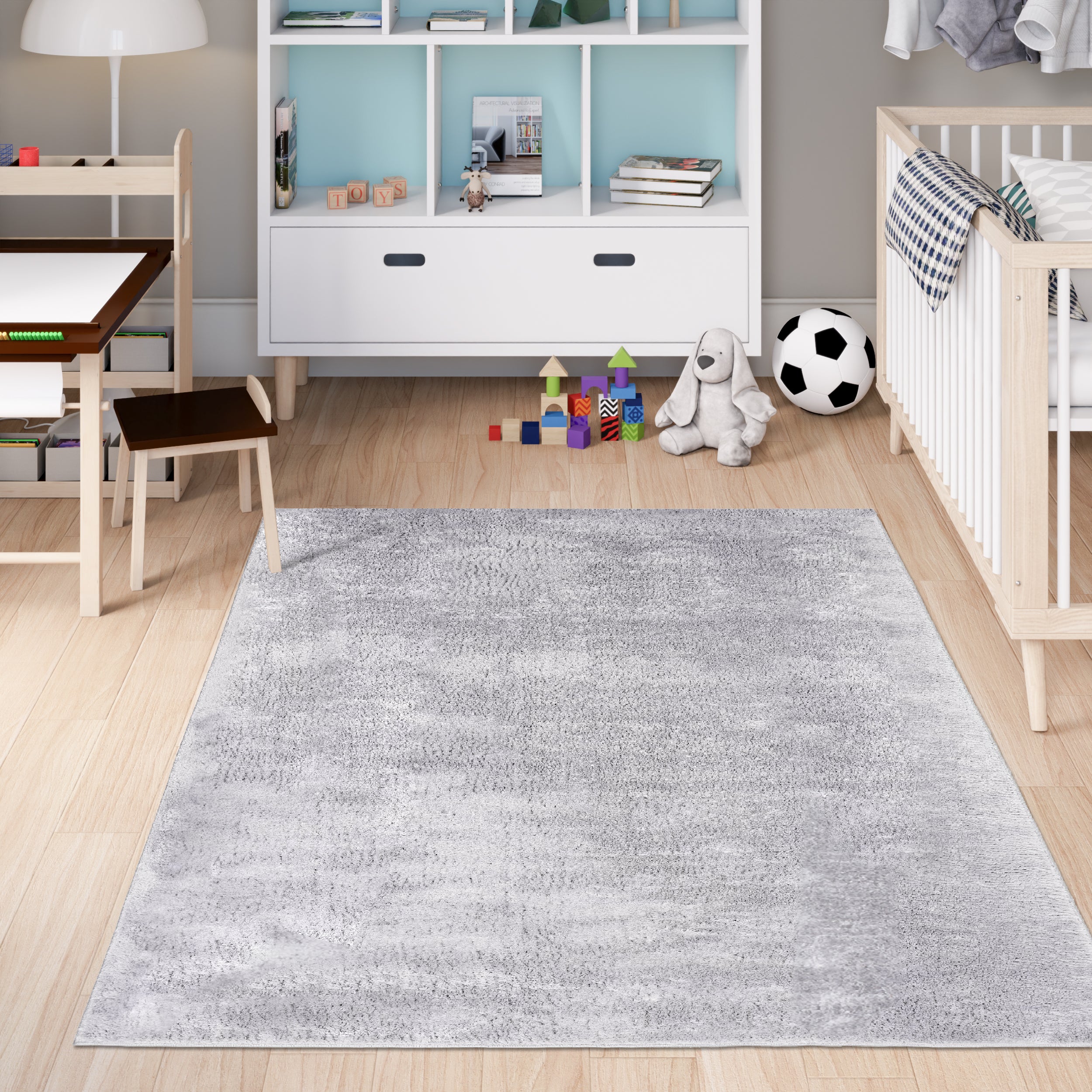 Anti-Slip Backing, Shaggy Rugs Light Grey