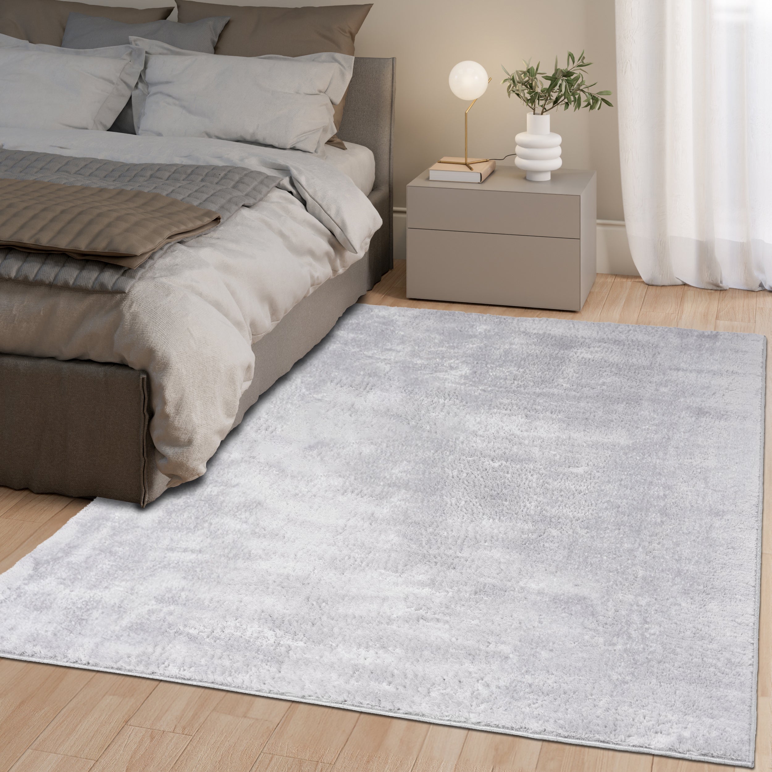 Anti-Slip Backing, Shaggy Rugs Light Grey