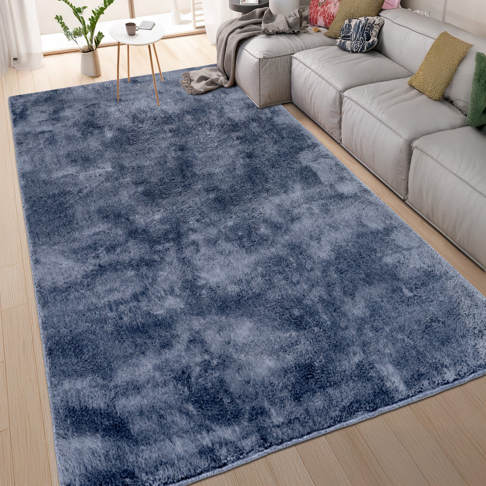 Anti-Slip Backing, Shaggy Rugs Navy