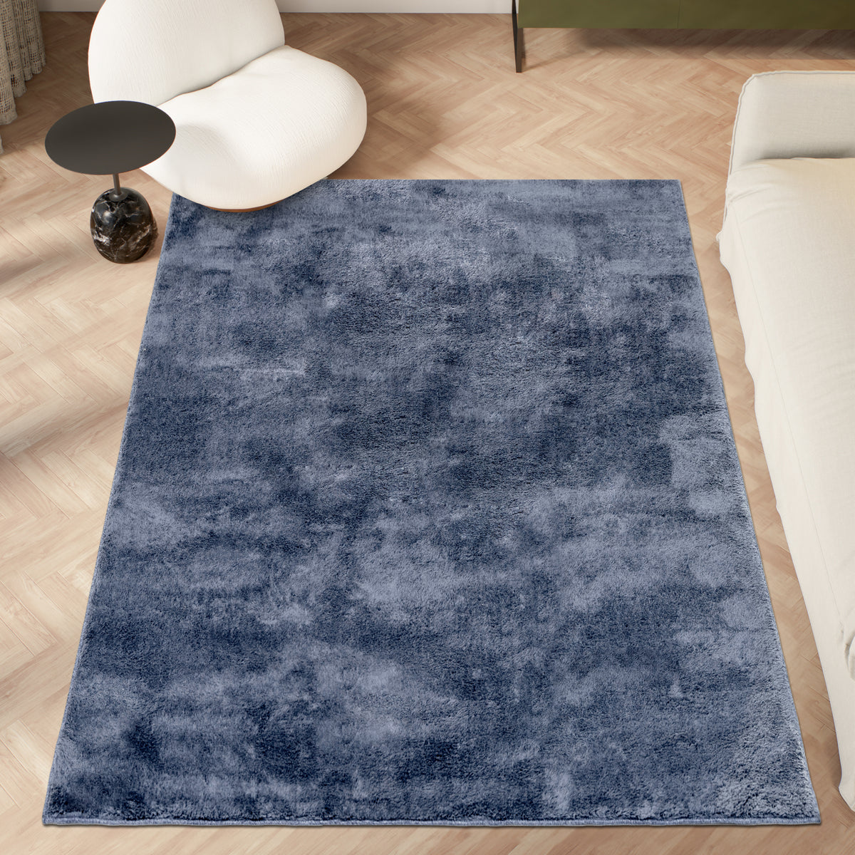 Anti-Slip Backing, Shaggy Rugs Navy