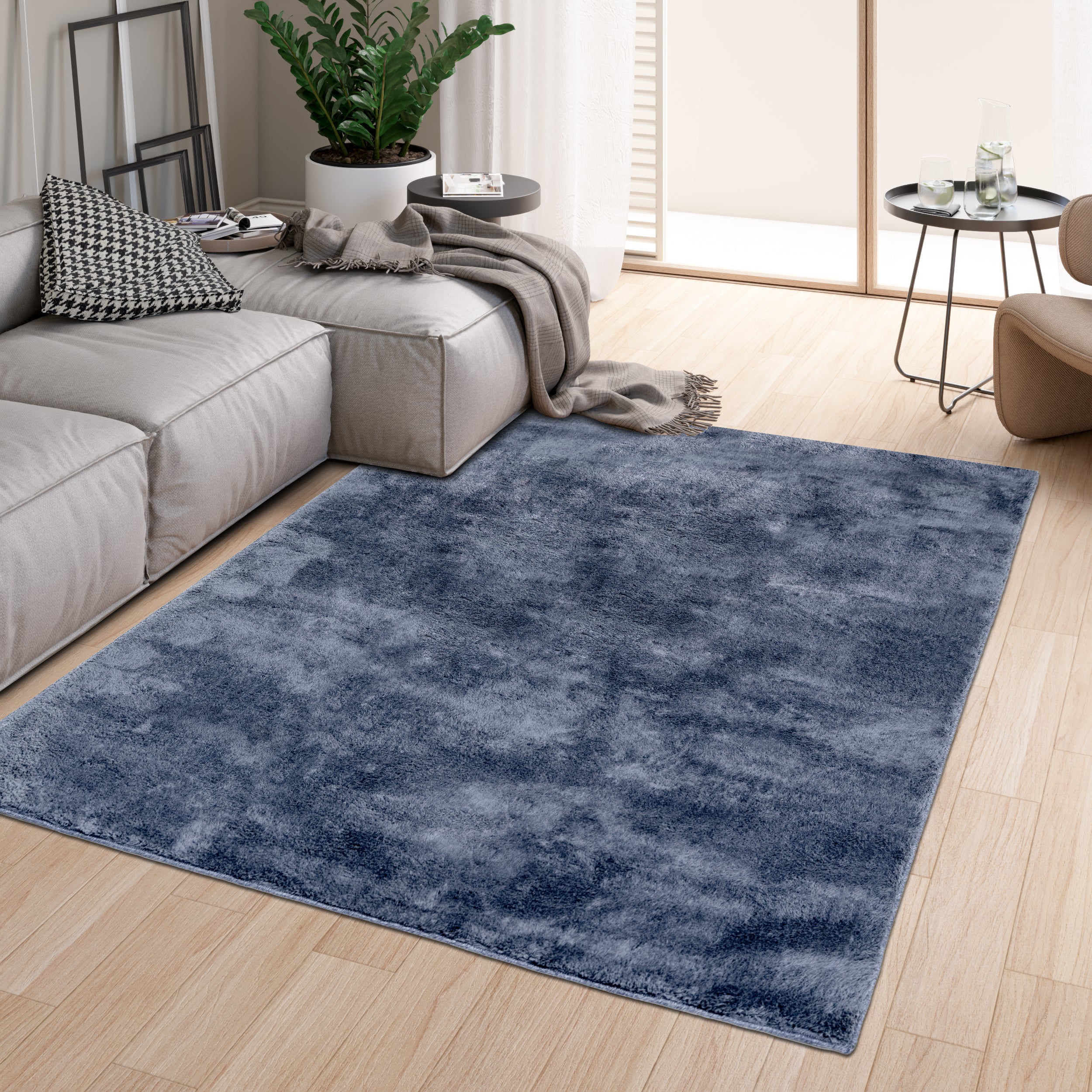 Anti-Slip Backing, Shaggy Rugs Navy