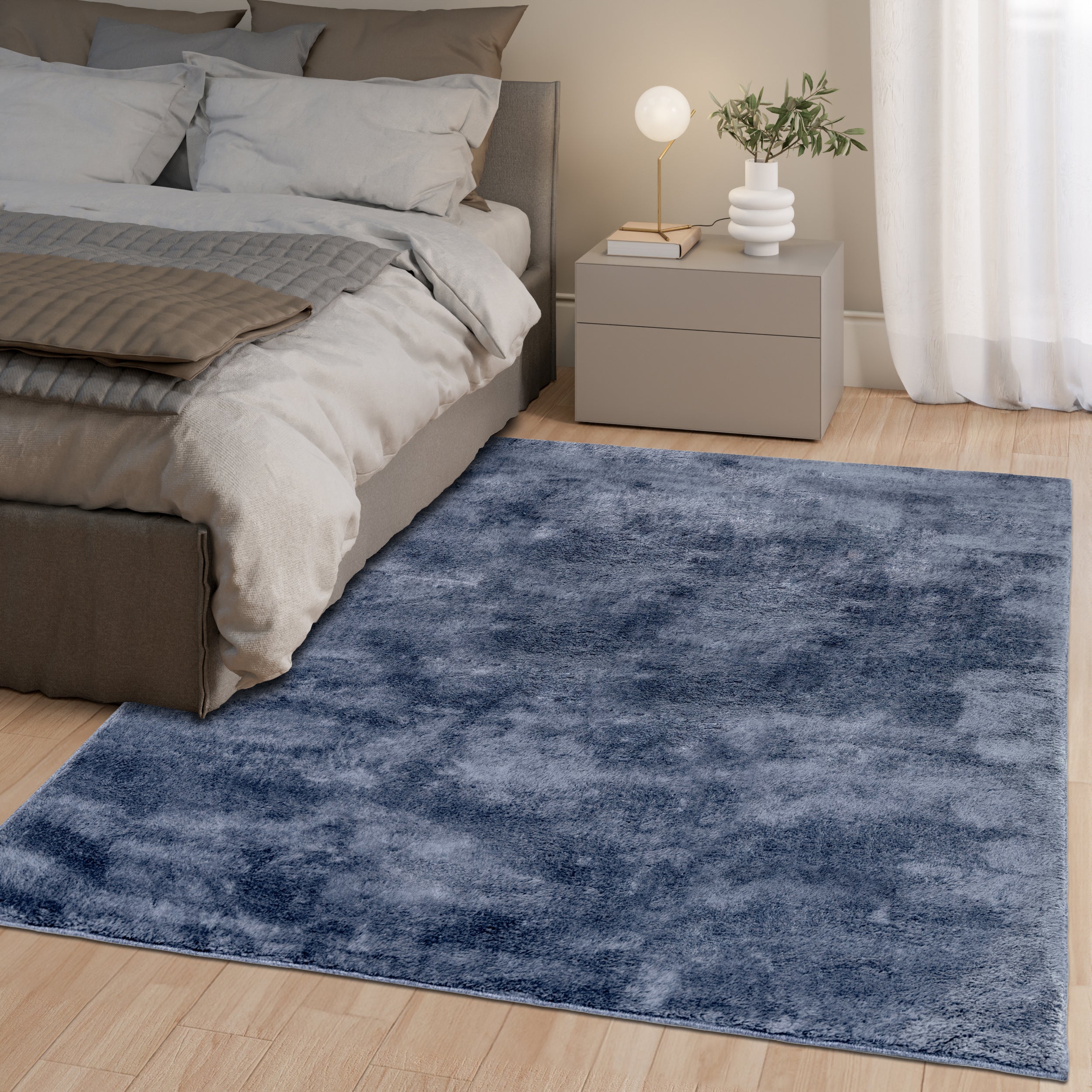 Anti-Slip Backing, Shaggy Rugs Navy