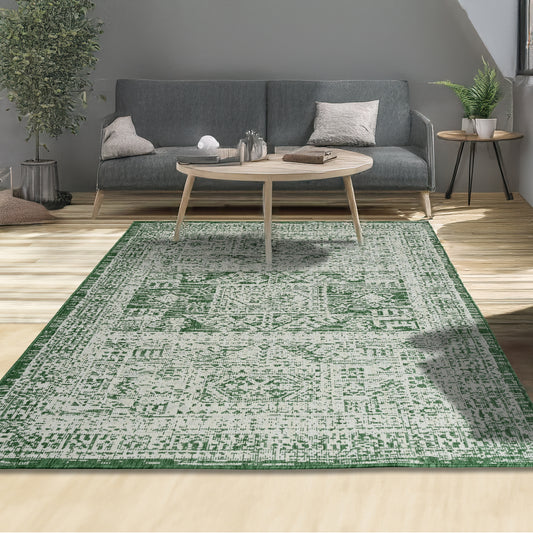 Indoor Rugs Vintage Rectangular Green / Cream