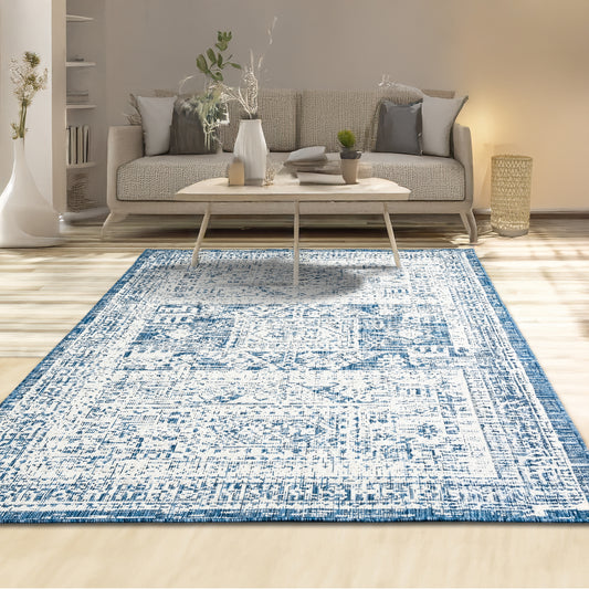 Indoor Rugs Vintage Rectangular Blue / Cream