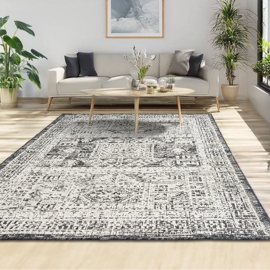 Indoor Rugs Vintage Rectangular Black / Cream