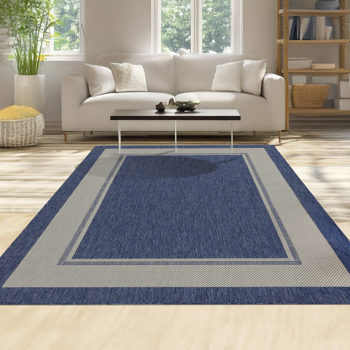 Indoor Rugs Rectangular Collection Dark Blue Cream