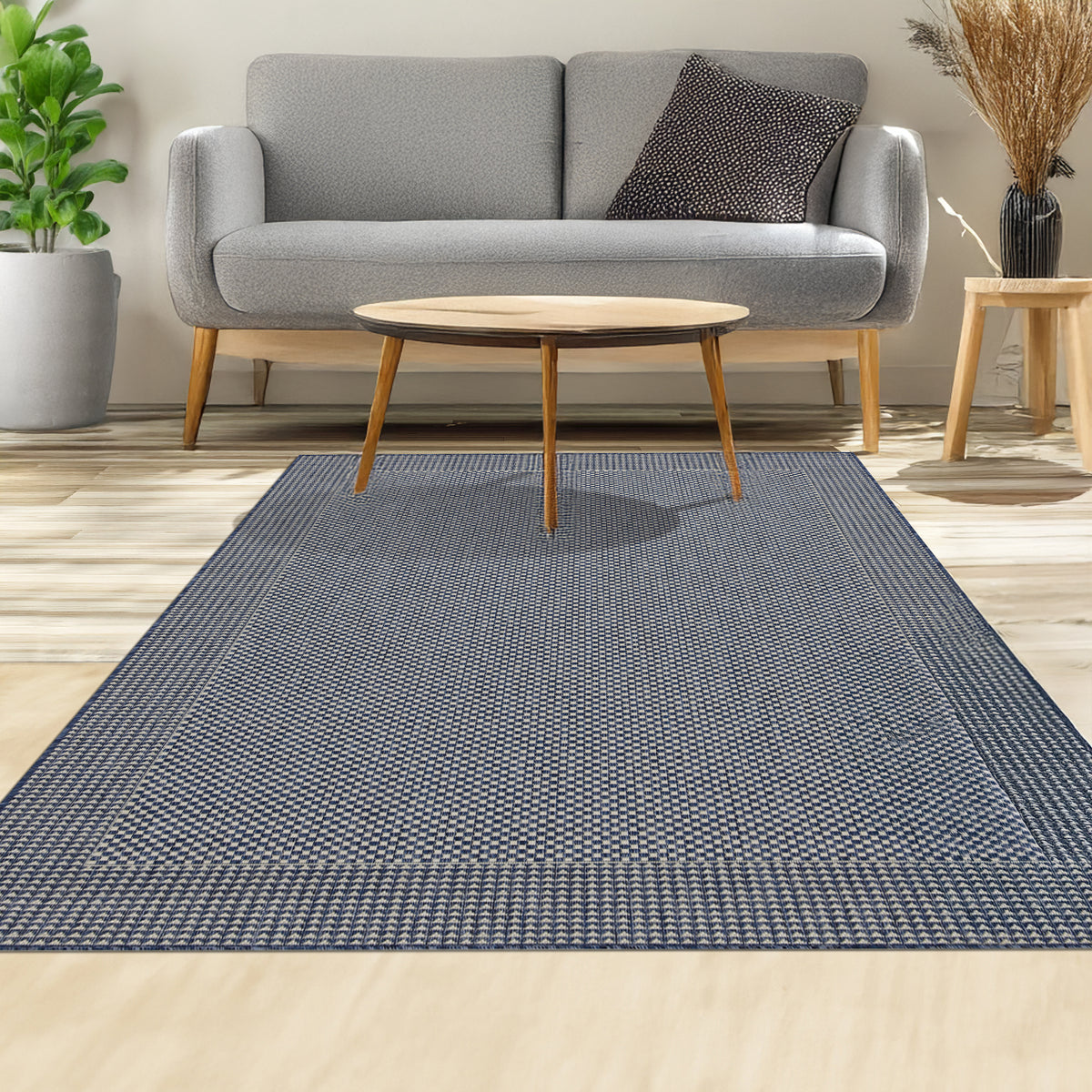 Indoor Rugs Plain Collection Dark Blue Cream