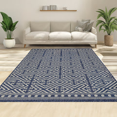 Indoor Rugs Medallion Collection Dark Blue Cream