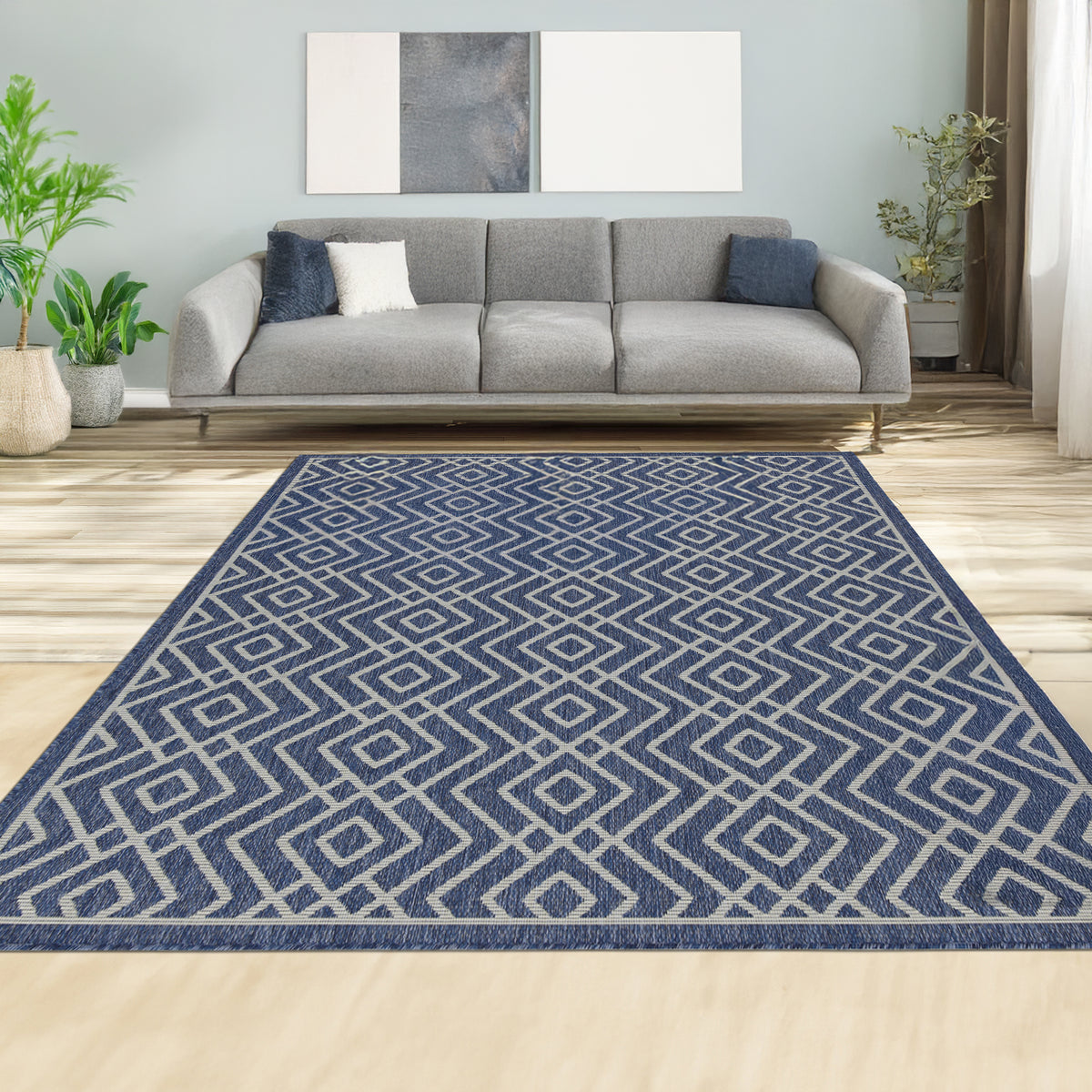 Indoor Rugs Diamond Collection Dark Blue Cream