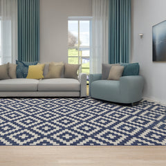 Indoor Rugs Square Collection Dark Blue Cream