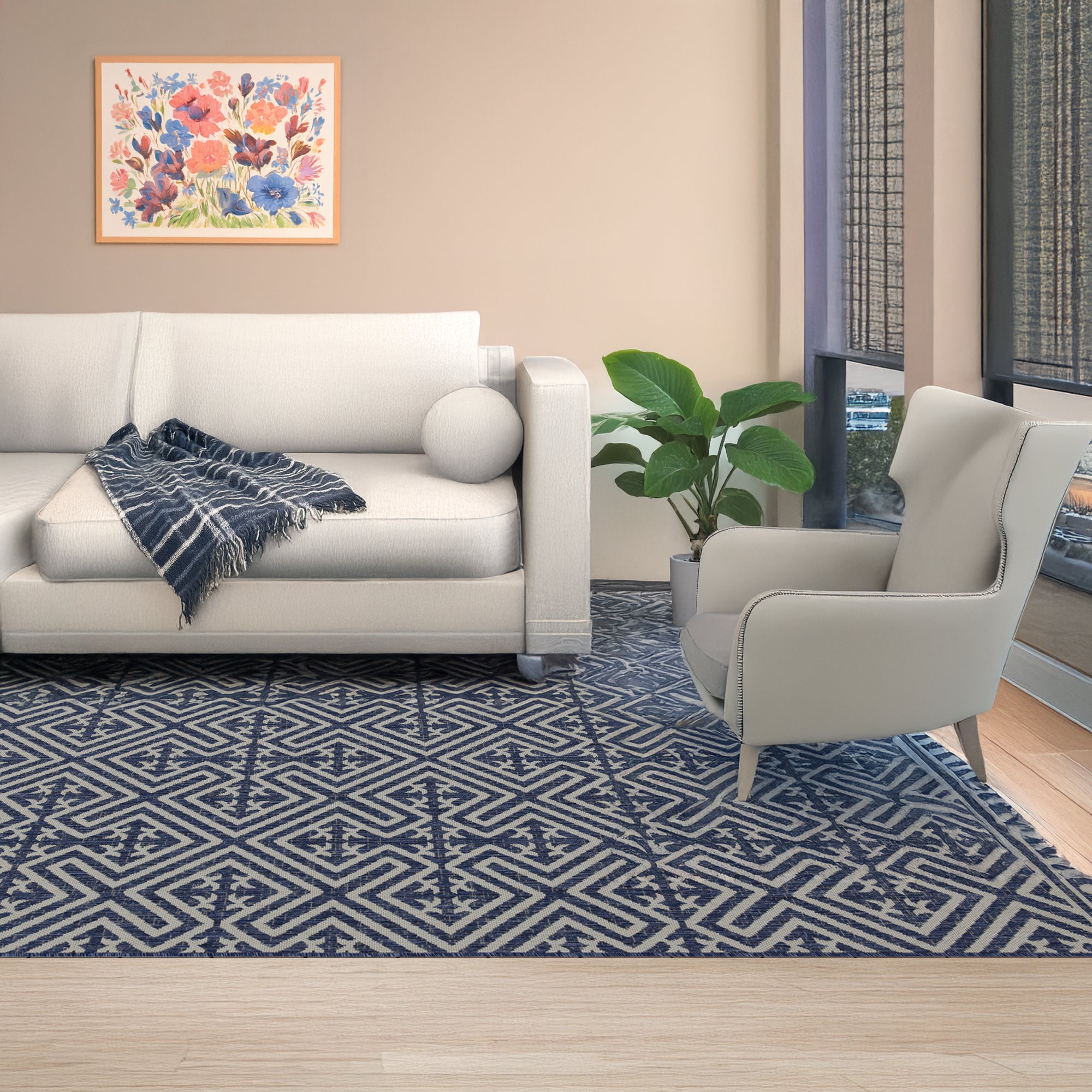 Indoor Rugs Medallion Collection Dark Blue Cream