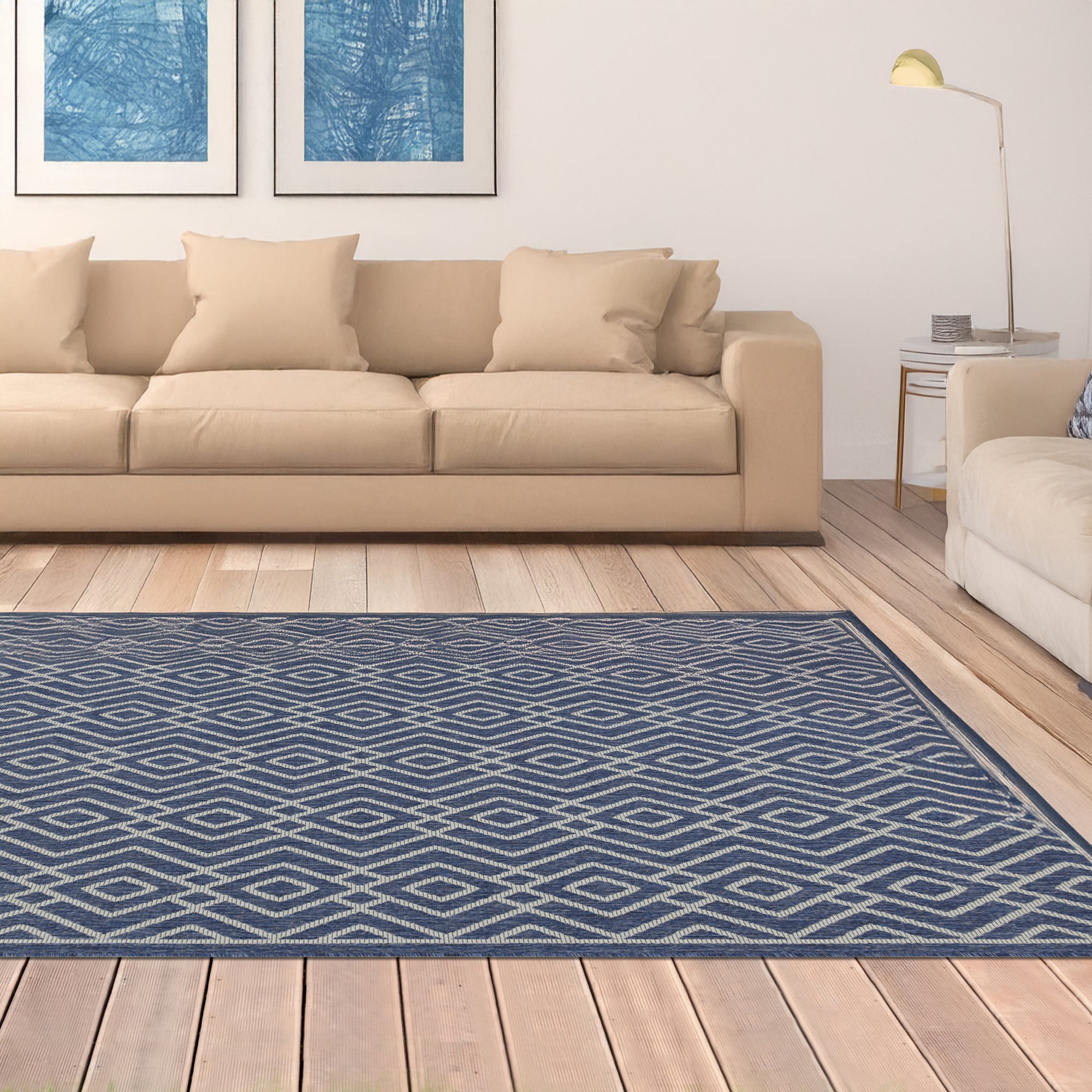 Indoor Rugs Diamond Collection Dark Blue Cream