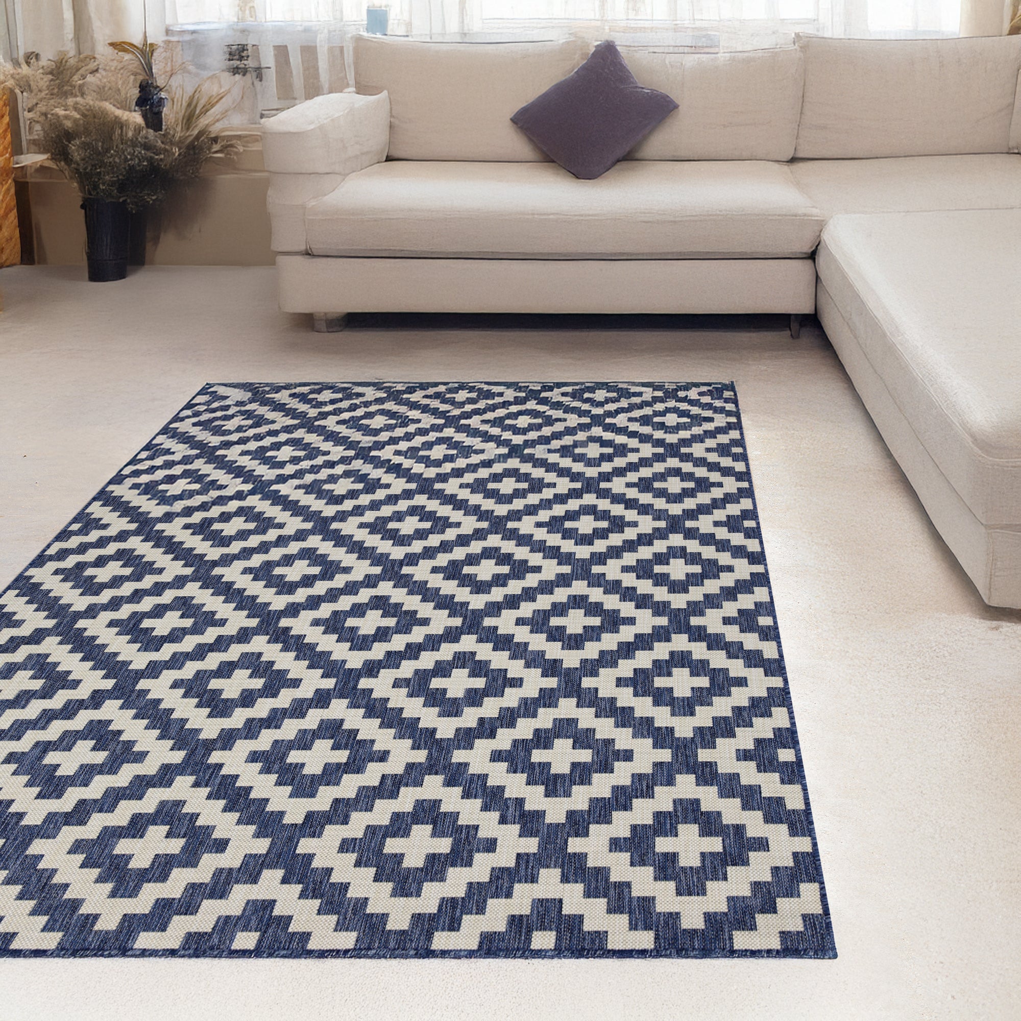 Indoor Rugs Square Collection Dark Blue Cream