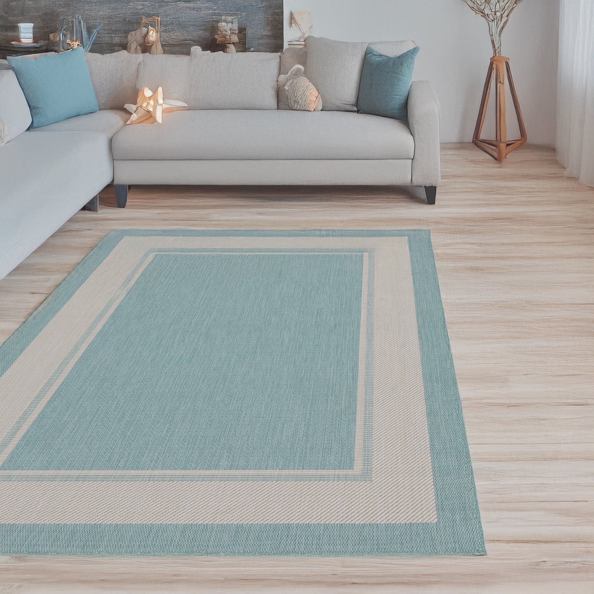 Indoor Rugs Rectangular Collection Aqua Cream